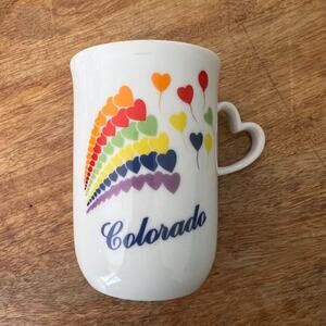 Vintage 80s Rainbow Colorado Hearts Tea Cup Coffee Mug